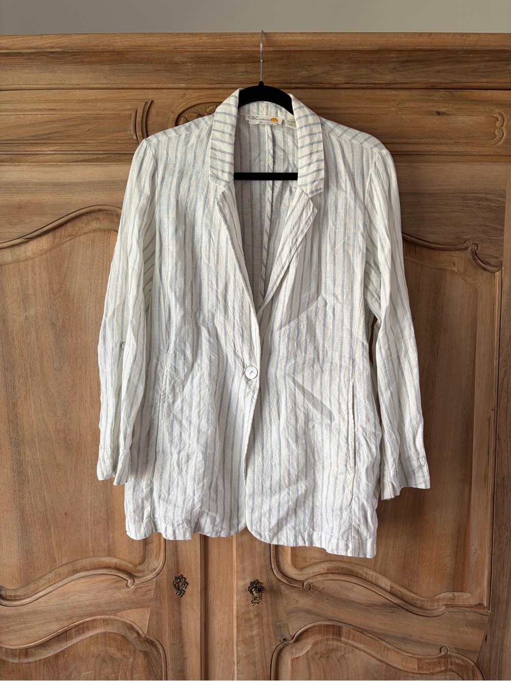 C&C California White Blazer with Light Blue Stripes